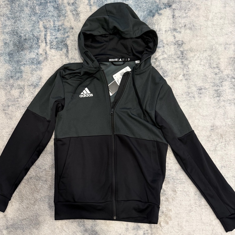 adidas Black & Dark Gray Full-Zip Jacket with Hood